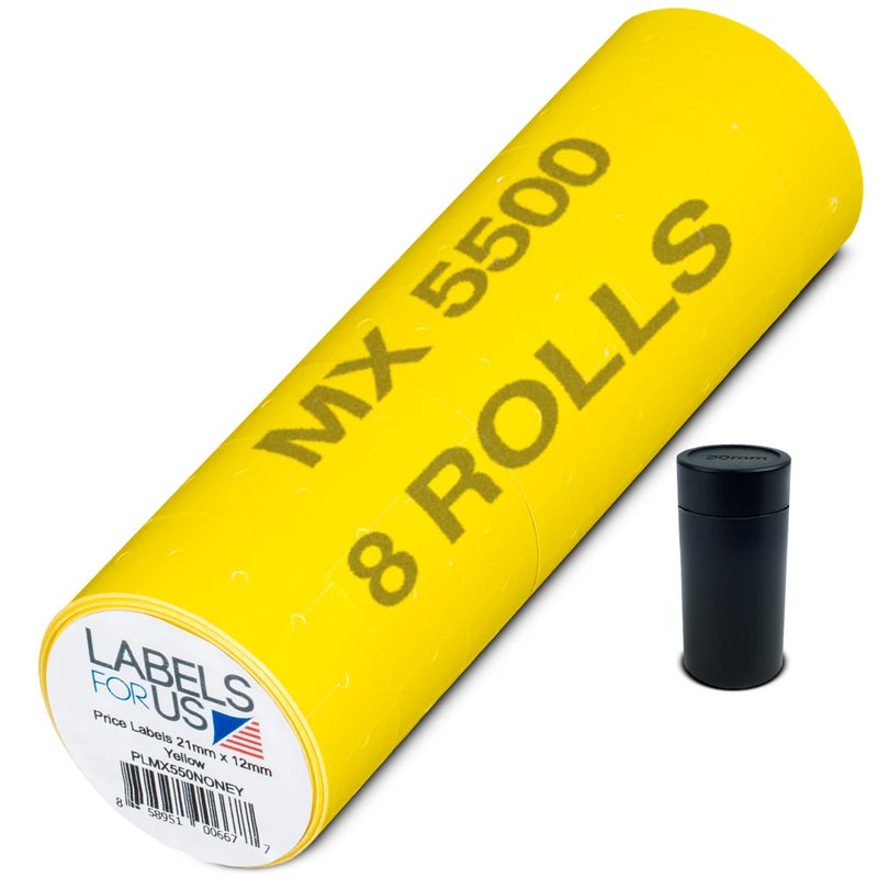 Labels for Us MX 5500 Labels - 8,000 Yellow Price Labels - 8 Rolls - Ink Roller Included - Image 1